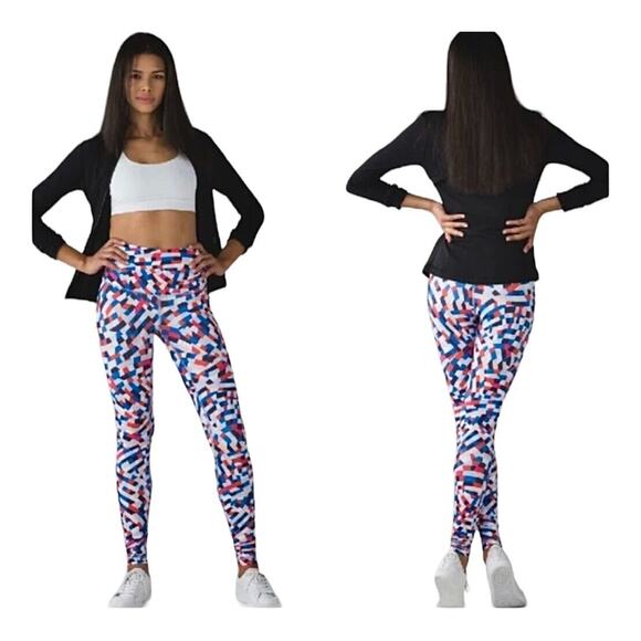 Lululemon Wunder Under Multi Blue Red White Geometric Capoeira Leggings 8 - Picture 2 of 13